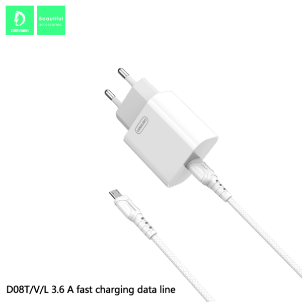 Denmen D08L Καλώδιο Φόρτισης Lightning 3.6Α Λευκό 1m