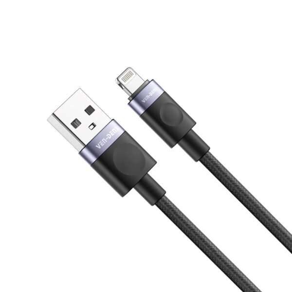 VEN-DENS Καλώδιο Φόρτισης Lightning DCM02 Nylon+Allum 2.4A 1m Μαύρο