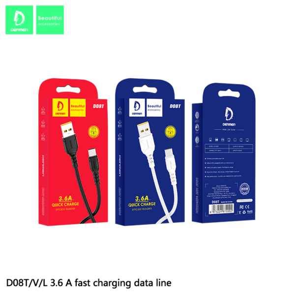 Denmen D08L Καλώδιο Φόρτισης Lightning 3.6Α Λευκό 1m
