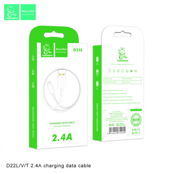11-1 Denmen D22T Καλώδιο Φόρτισης Type-C 2.4Α Λευκό 1m