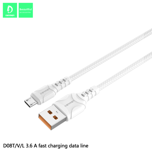Denmen D08L Καλώδιο Φόρτισης Lightning 3.6Α Λευκό 1m