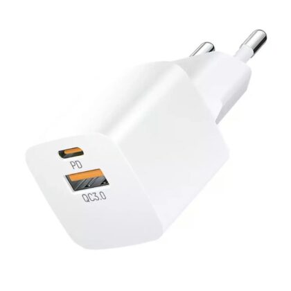 Wozinsky Φορτιστής Ταξιδίου Τετράγωνος 2 θύρες USB-A + USB-C 20W Λευκός