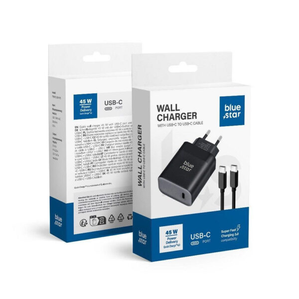 BLUE STAR Φορτιστής Ταξιδίου 45W με θύρα Type-C TFB-TC-45W Μαύρος