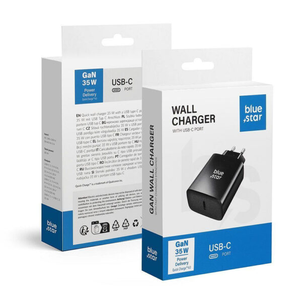 BLUE STAR Φορτιστής Ταξιδίου 35W με θύρα Type-C QC4.0 PD 3A TFB-TC-35WPD Μαύρος