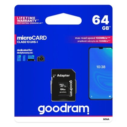 63d6c5a60527cb8293ca41de3fccd4b8 Κάρτα Μνήμης GOODRAM microSD 64GB CLASS 10 UHS I 100MB/s with adapter