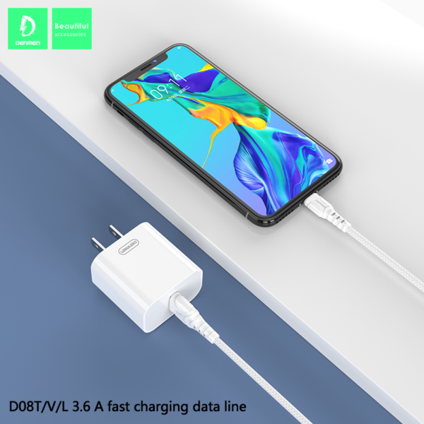 Denmen D08Τ Καλώδιο Φόρτισης Type-C 3.6Α Μαύρο 1m