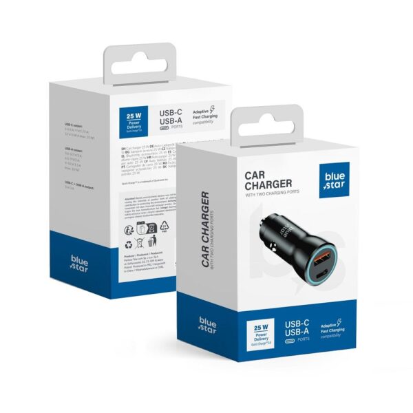 BLUE STAR Φορτιστής Αυτοκινήτου με 2 θύρες Α+C 3A 25W Μαύρος