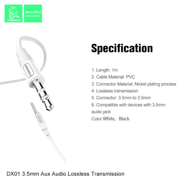 Denmen DX01 Καλώδιο AUX 3.5mm σε 3.5mm Λευκό 1m