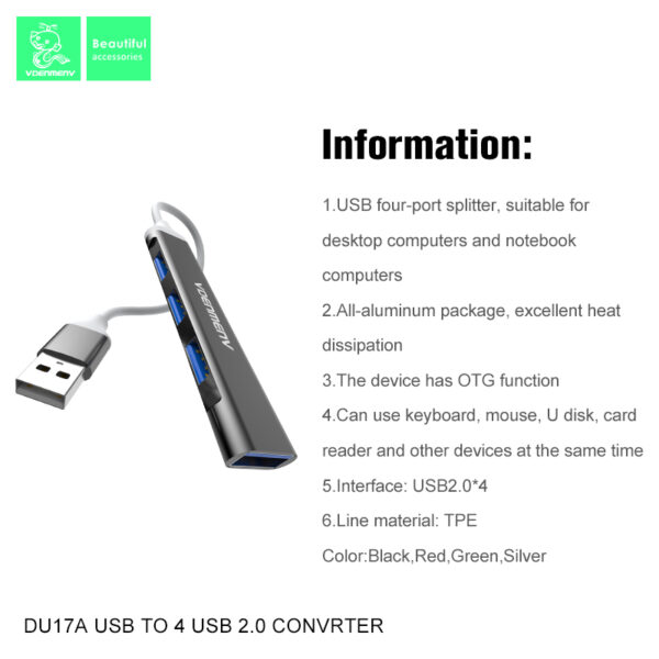 8 Denmen DU17A USB 3.0 Hub Μαύρο
