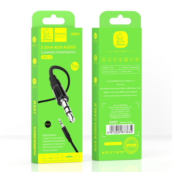 Denmen DX01 Καλώδιο AUX 3.5mm σε 3.5mm Λευκό 1m