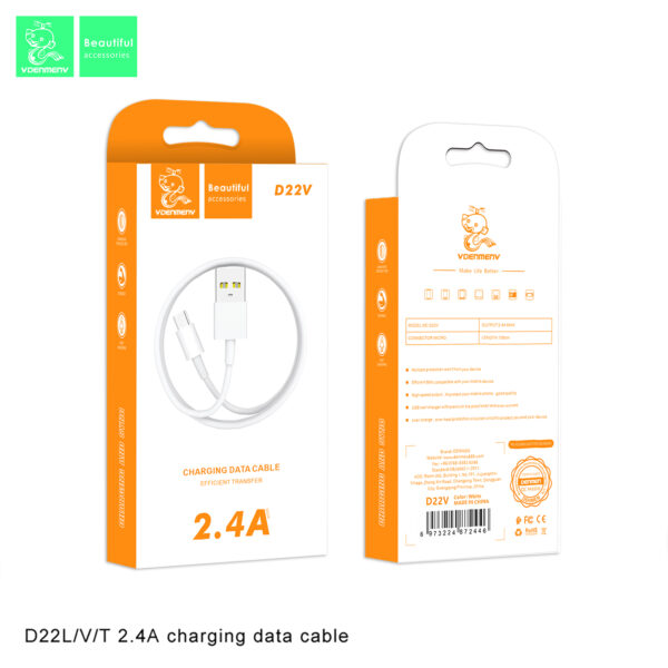 9-1 Denmen D22T Καλώδιο Φόρτισης Type-C 2.4Α Λευκό 1m