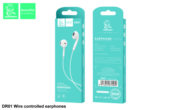 Denmen DR01 Ακουστικά με θύρα 3.5mm Μαύρα 1,2m