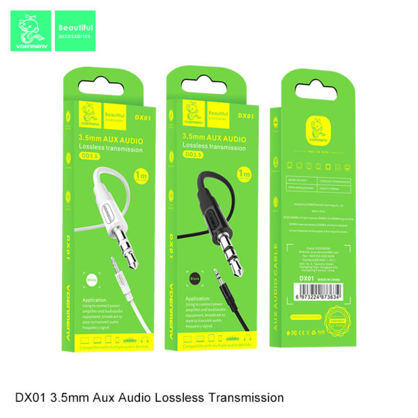 Denmen DX01 Καλώδιο AUX 3.5mm σε 3.5mm Λευκό 1m