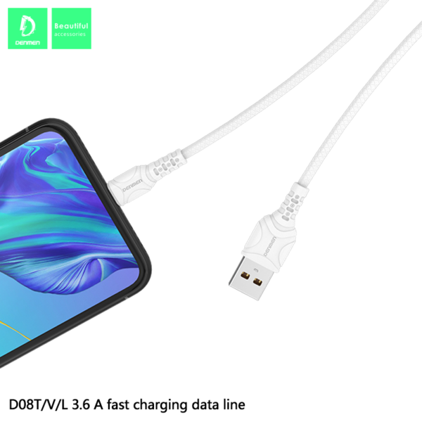Denmen D08Τ Καλώδιο Φόρτισης Type-C 3.6Α Μαύρο 1m