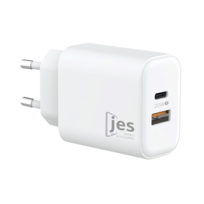 JES Φορτιστής Ταξιδίου 20W με 2 θύρες A+C Λευκός ΑΤ2025