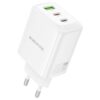 BN32 01 BOROFONE Φορτιστής Ταξιδίου 65W με 2 θύρες USB-C + 1 θύρα USB-A GaN QC4.0 BN32 Λευκός