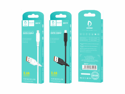D01V-1 Denmen D01V Καλώδιο Φόρτισης Micro-USB 2.4Α Μαύρο 1m