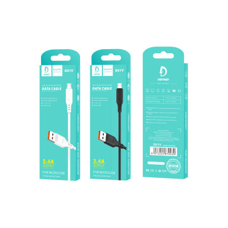Denmen D01V Καλώδιο Φόρτισης Micro-USB 2.4Α Μαύρο 1m