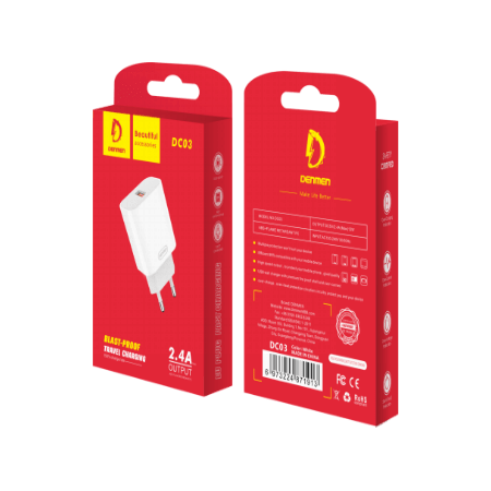 Denmen DC03L Φορτιστής 2.4A με καλώδιο Lightning Λευκό EU