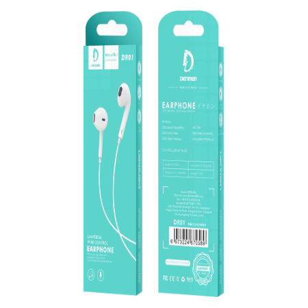 Denmen DR01 Ακουστικά με θύρα 3.5mm Λευκά 1,2m
