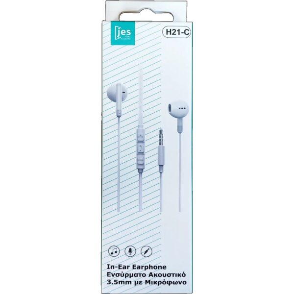 JES H21-C Ενσύρματο Ακουστικό με μικρόφωνο 3.5mm 120εκ Λευκό