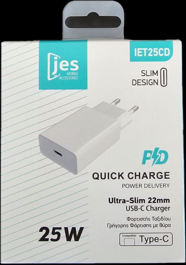JES IET25CD Φορτιστής Ταξιδίου 25W PD Λευκός