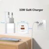 IET33-1000_2 JES IET33AC Φορτιστής Ταξιδίου GaN 33W QC+PD Λευκός