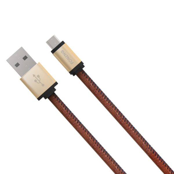 Leather-MicroUSB-1 Foneng Δερμάτινο Καλώδιο Φόρτισης Micro-USB 3.4A 1m