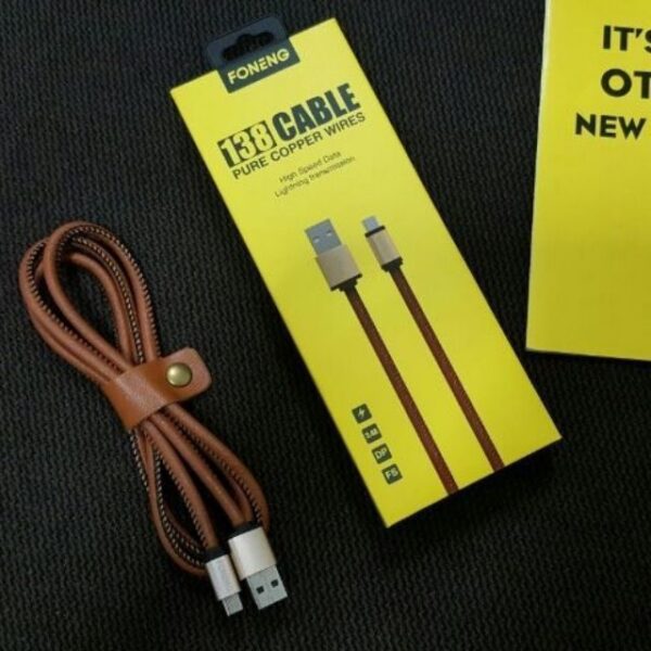 Leather-MicroUSB-2 Foneng Δερμάτινο Καλώδιο Φόρτισης Micro-USB 3.4A 1m