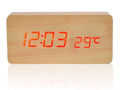 SKU-01-Bamboo-Wood_Red-LED Ξύλινο Ξυπνητήρι με Ασύρματη Φόρτιση Qi Χρώμα Καφέ Ανοιχτό με Κόκκινο Led