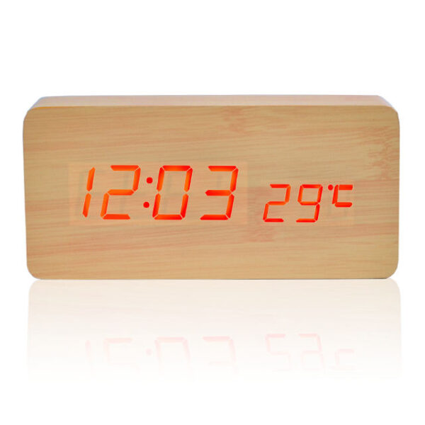 SKU-01-Bamboo-Wood_Red-LED Ξύλινο Ξυπνητήρι με Ασύρματη Φόρτιση Qi Χρώμα Καφέ Ανοιχτό με Κόκκινο Led