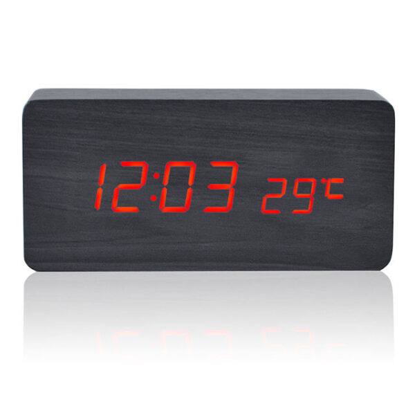 SKU-03-Black-Wood_Red-LED Ξύλινο Ξυπνητήρι με Ασύρματη Φόρτιση Qi Χρώμα Μαύρο με Κόκκινο Led