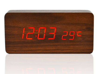 SKU-04-Dark-Brown-Wood_Red-LED Ξύλινο Ξυπνητήρι με Ασύρματη Φόρτιση Qi Χρώμα Καφέ Σκούρο με Κόκκινο Led