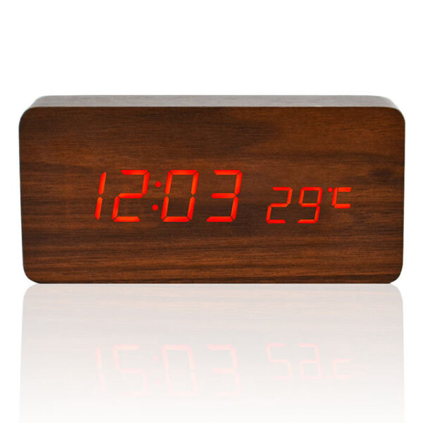 SKU-04-Dark-Brown-Wood_Red-LED Ξύλινο Ξυπνητήρι με Ασύρματη Φόρτιση Qi Χρώμα Καφέ Σκούρο με Κόκκινο Led