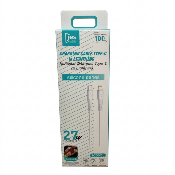Type-C-to-Lightning-package1 JES Καλώδιο Φόρτισης Type-C σε Lightning 27W JC50CL 1m Λευκό