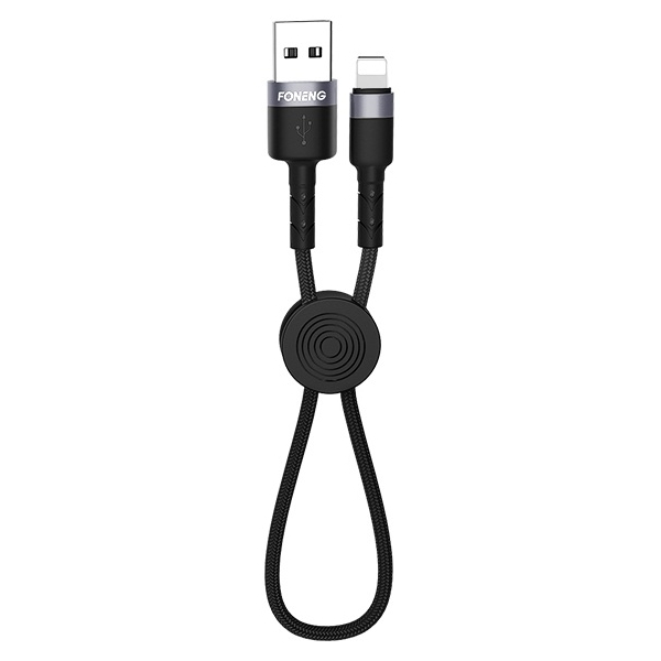 Foneng X26 Καλώδιο Φόρτισης Lightning 2.4A Μαύρο 25εκ