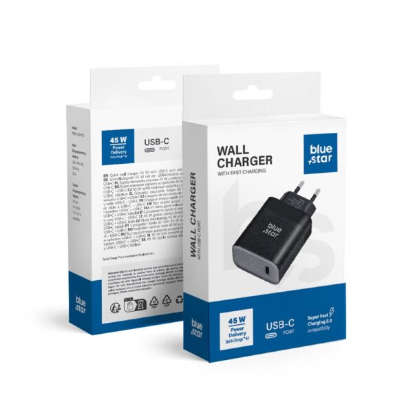 a95bf15140a51ee832dff4194c1806e7 BLUE STAR Φορτιστής Ταξιδίου 45W με θύρα Type-C TFB-TC-45W Μαύρος