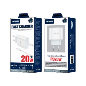 Jellico Φορτιστής Τοίχου PD 20W με καλώδιο Type-C σε Type-C AK200 Λευκό