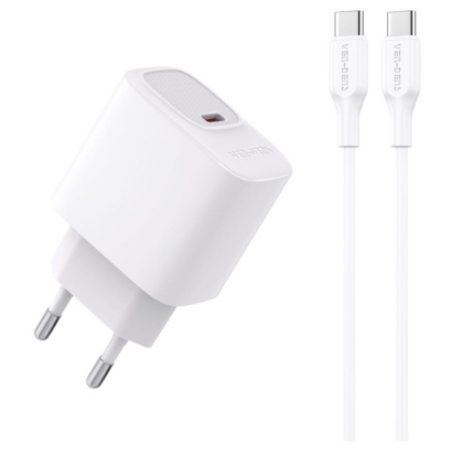 charger20wctoc VEN-DENS Φορτιστής Τοίχου PD 20W με καλώδιο Type-C σε Type-C TC012BC Λευκό