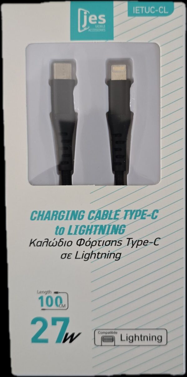 cl2 JES IETUC-CL Καλώδιο Φόρτισης Type-C to Lightning 27W 1m Μαύρο