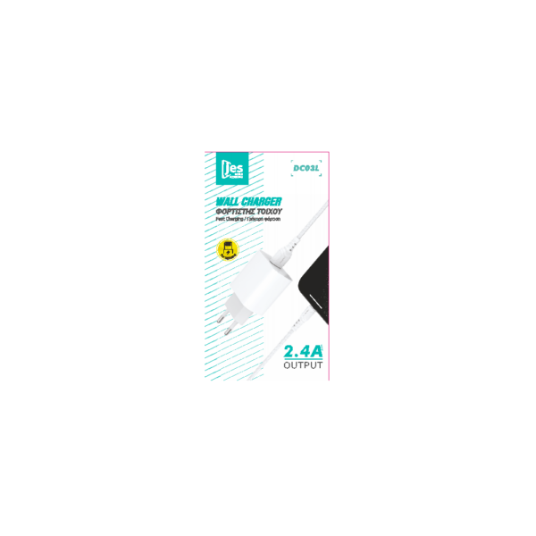 JES DC03L Φορτιστής Ταξιδίου 2.4A EU με καλώδιο Lightning Λευκός