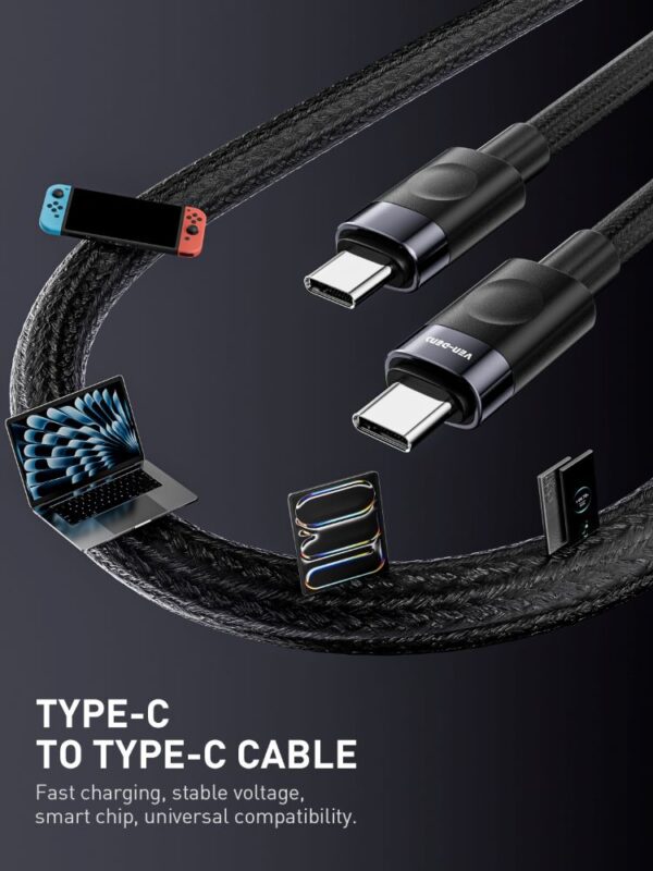 VEN-DENS Καλώδιο Φόρτισης Type-C σε Type-C DCM05 Nylon+Allum 60W 1m Μαύρο