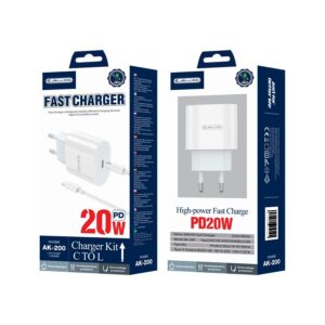Jellico Φορτιστής Τοίχου PD 20W με καλώδιο Type-C σε Lightning AK200 Λευκό