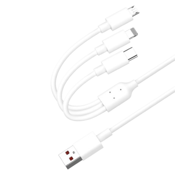 JES Καλώδιο Φόρτισης 3σε1 USB-A σε Micro-USB / USB-C / Lightning 1,2m KSC-1021 Λευκό
