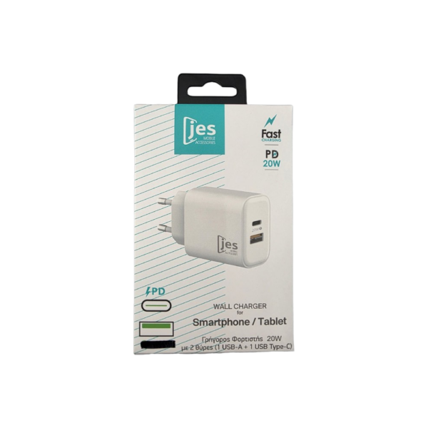 jes-ac-box-1000_1 JES Φορτιστής Ταξιδίου 20W με 2 θύρες A+C Λευκός ΑΤ2025