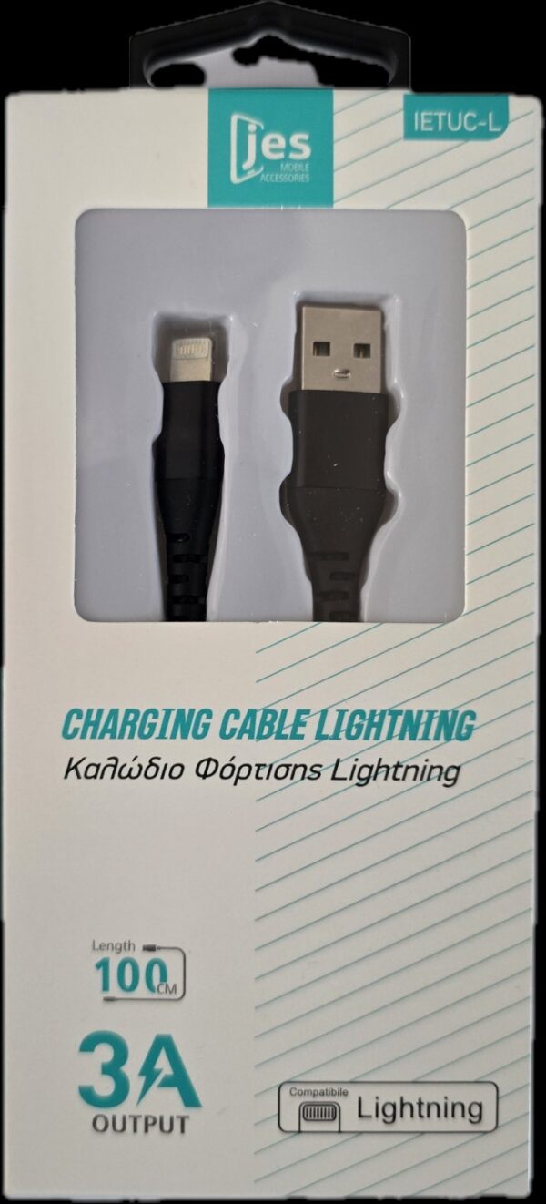 JES IETUC-L Καλώδιο Φόρτισης Lightning 3A 1m Μαύρο