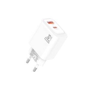JES Φορτιστής Ταξιδίου 25W με 2 θύρες A+C Λευκός MB134