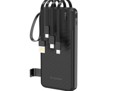 Wozinsky PowerBank W11-B 10000mAh 10W με καλώδια 3σε1 και φακό - Μαύρο