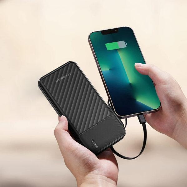 Wozinsky PowerBank W11-B 10000mAh 10W με καλώδια 3σε1 και φακό - Μαύρο
