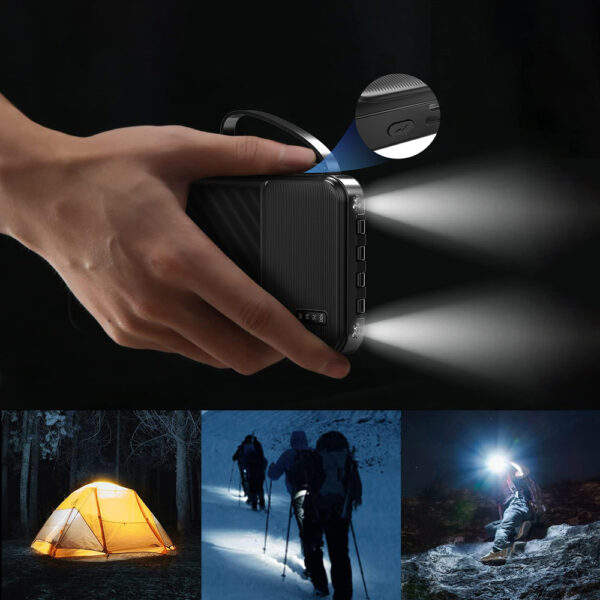 Wozinsky PowerBank W11-B 10000mAh 10W με καλώδια 3σε1 και φακό - Μαύρο